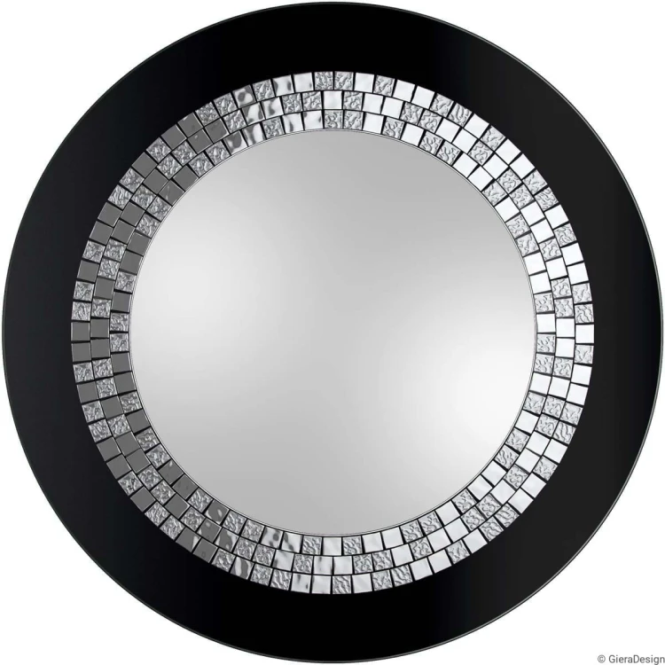 Lustro w stylu Glamour czarne okrągłe ze srebrną mozaiką. GieraDesign