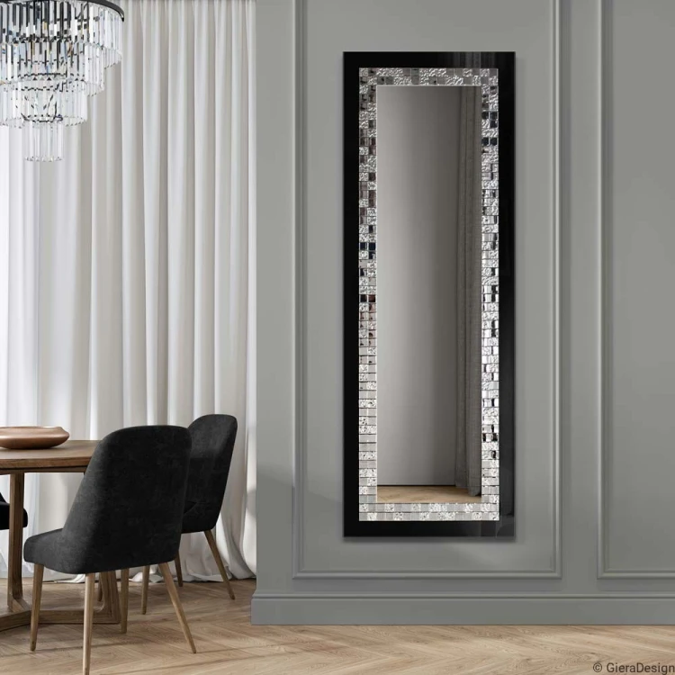 Długie lustro do korytarza Glamour SQ prostokątne czarne . GieraDesign