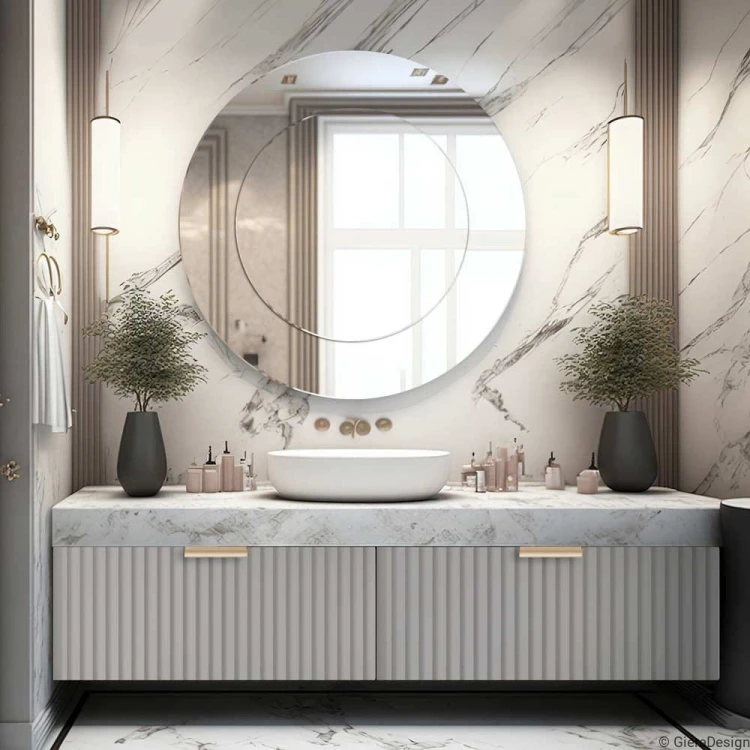 Lustro łazienkowe okrągłe Modern Line Opti White w nowoczesnej łazience. GieraDesign