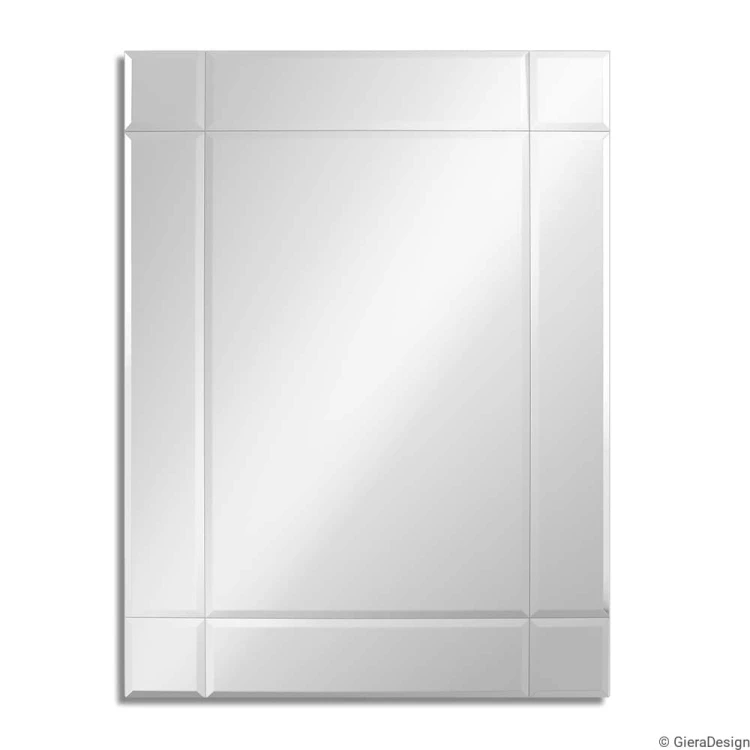 Prostokątne lustro Fazis Opti White kryształowe  z lustrzaną fazowaną ramą w stylu glamour. GieraDesign