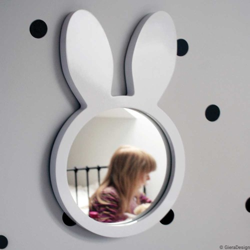 Lustro Bunny białe do pokoju dziecięcego w kształcie króliczka w pokoju dziewczynki, GieraDesign.