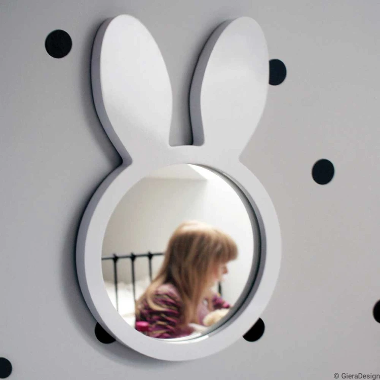 Lustro Bunny białe do pokoju dziecięcego w kształcie króliczka w pokoju dziewczynki, GieraDesign.