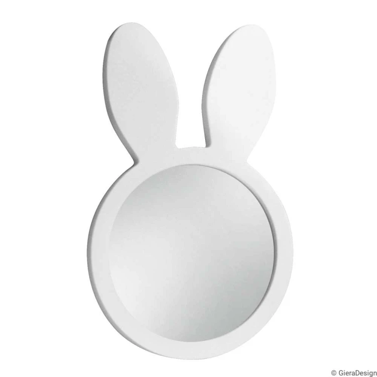 Lustro Bunny białe do pokoju dziecięcego. Urocze lustro w kształcie króliczka. Zbliżenie GieraDesign.