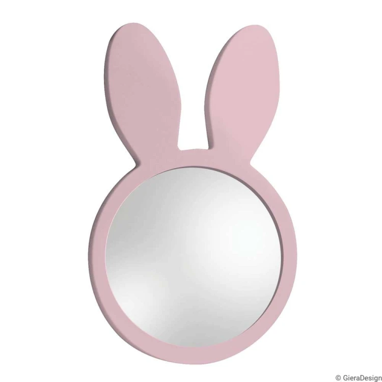 Lustro Bunny różowe do pokoju dziecięcego w kształcie króliczka,  zbliżenie, GieraDesign