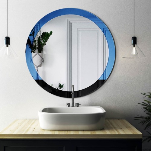 Lustro Sunrise niebieskie, rama z połączenia lustra niebieskiego i czarnego lacobelu  - GieraDesign