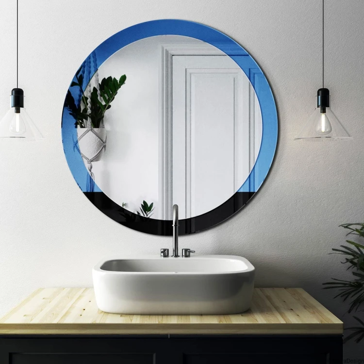 Lustro Sunrise niebieskie, rama z połączenia lustra niebieskiego i czarnego lacobelu  - GieraDesign