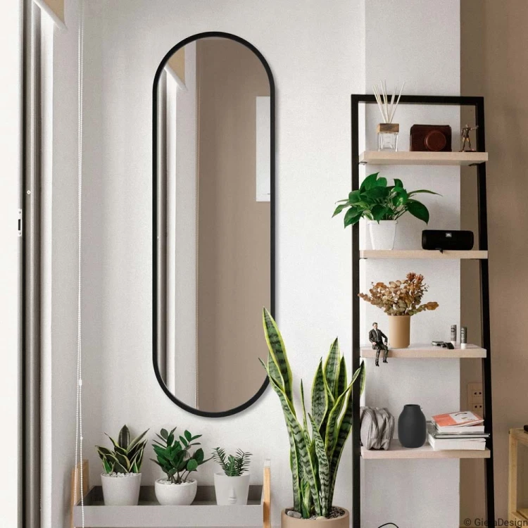Lustro nowoczesne czarne Ambient do przedpokoju owalne GieraDesign