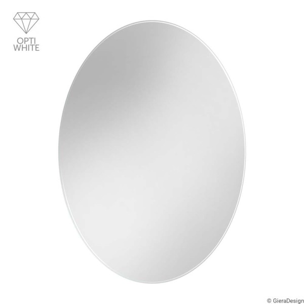 Lustro owalne elipsa ze szkła opti white na białym tle. GieraDesign