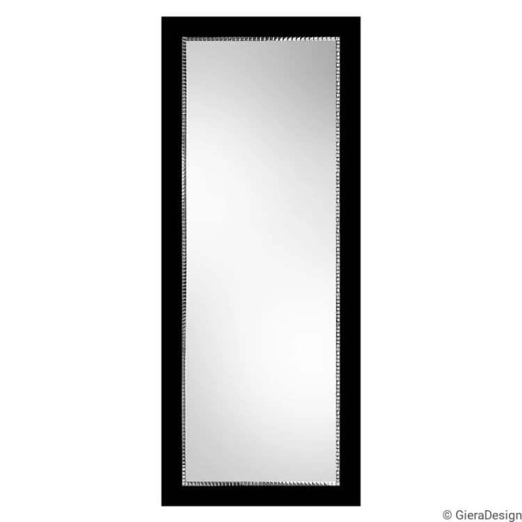 Lustro do przedpokoju glamour, prostokątne w czarnej ramie ze srebrną mozaiką.  GieraDesign
