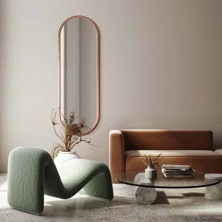 Duże lustro do przedpokoju Ambient miedź w nowoczesnym salonie od GieraDesign