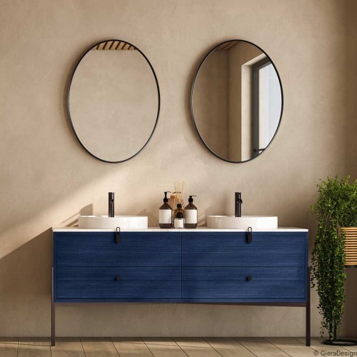 Lustro Scandi Slim owalne czarne dwa zawieszone obok siebie w łazience  GieraDesign