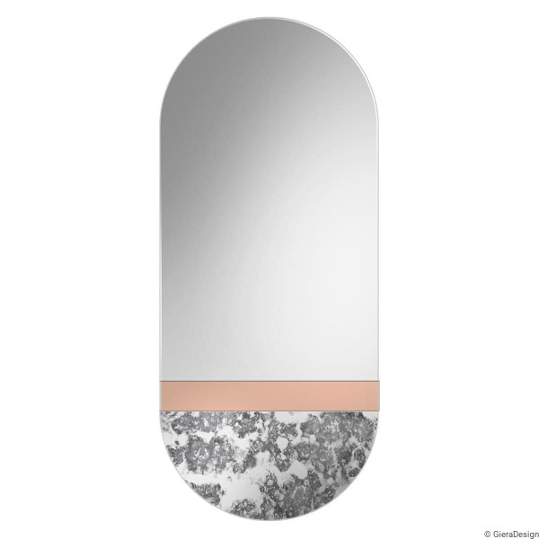 Lustro Fusion Corrosi - owalne dekoracyjne, z postarzanym elementem i miedzianym paskiem  - GieraDesign