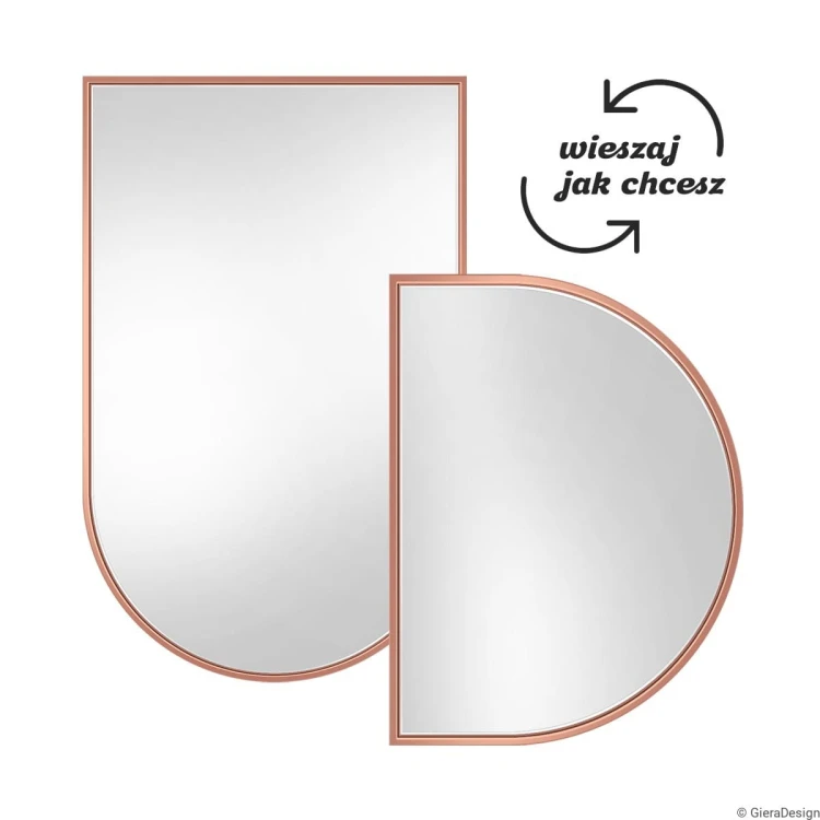 Lustro z łukiem Portal miedziane, do zawieszenia w pionie lub w poziomie. GieraDesign