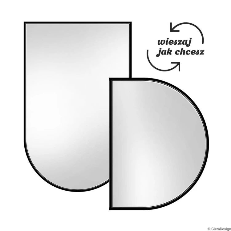Lustro Portal zakończone łukiem, w czarnej ramie. GieraDesign