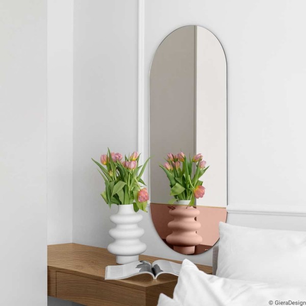 Lustro Novi miedziane – owalne z kolorową wstawką. GieraDesign