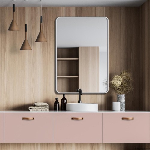 Lustro z zaokrąglonymi rogami, w białej ramie - Billet - GieraDesign