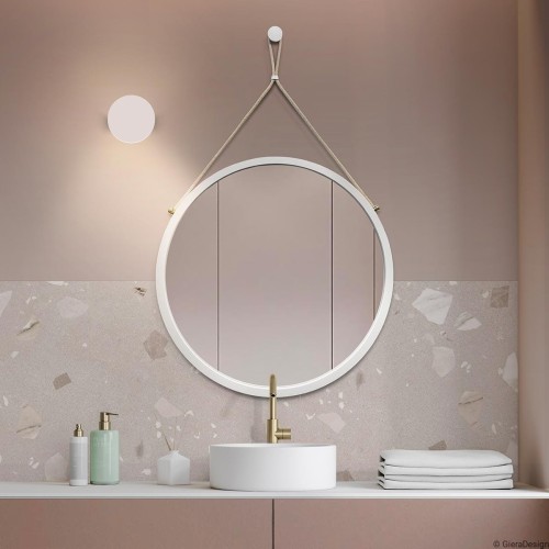 Lustro Scandi Power Cream wiszące białe, na beżowym sznurku GieraDesign