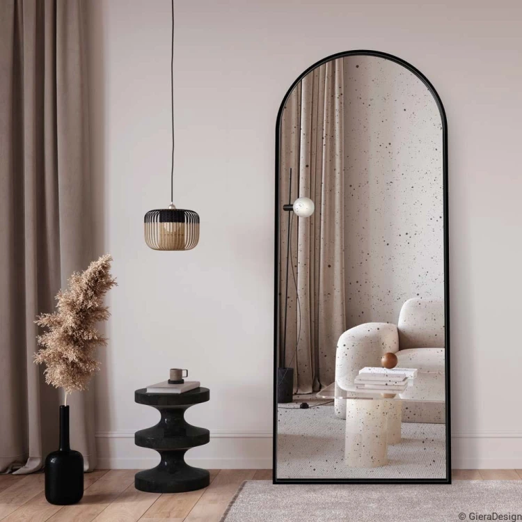 Duże lustro w czarnej ramie,  postarzane Portal Vintage GieraDesign