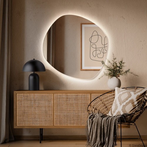 Lustro obłe o nieregularnym kształcie Roco Wide z podświetleniem LED. GieraDesign