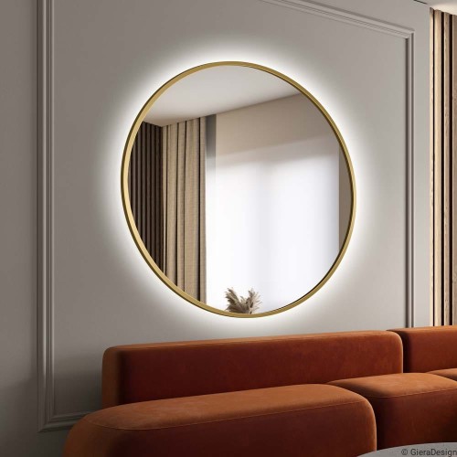 Lustro Scandi złote okrągłe podświetlane, GieraDesign