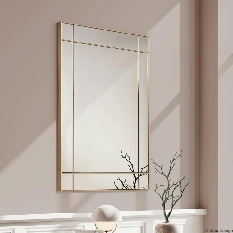 Lustro Credo Classic ze złotymi szprosami  długie w mosiężnej ramie— GieraDesign.