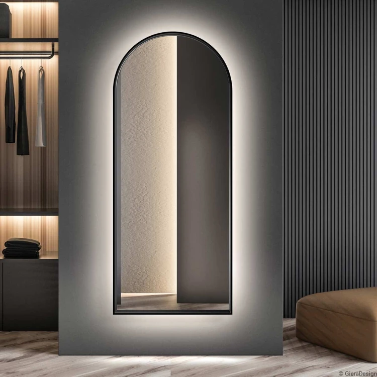 Lustro Portal - półowalne czarne podświetlane. GieraDesign