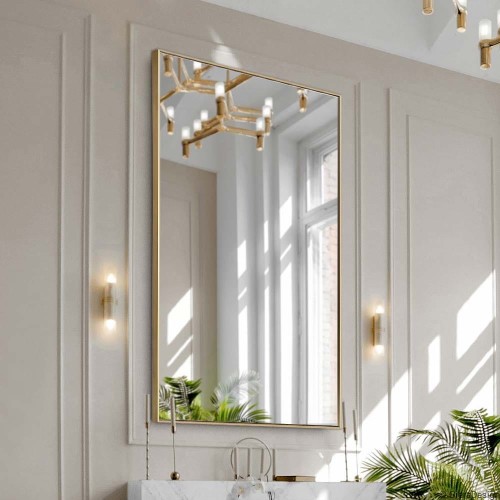 Lustro Credo Pure prostokątne w złotej mosiężnej ramie  efektowne lustro nad kominkiem — GieraDesign