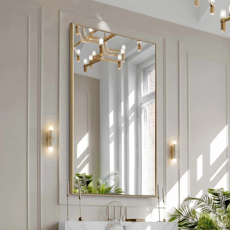 Lustro Credo Pure prostokątne w złotej mosiężnej ramie  efektowne lustro nad kominkiem — GieraDesign