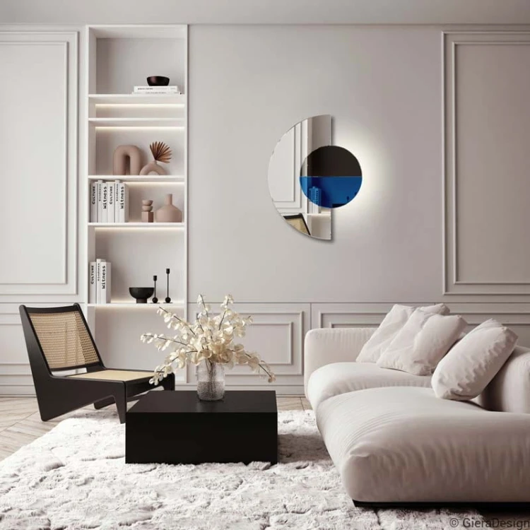 Lustro Luna Semi — połączenia szkła klasycznego z taflą niebieską oraz szkła lacobel I GieraDesign