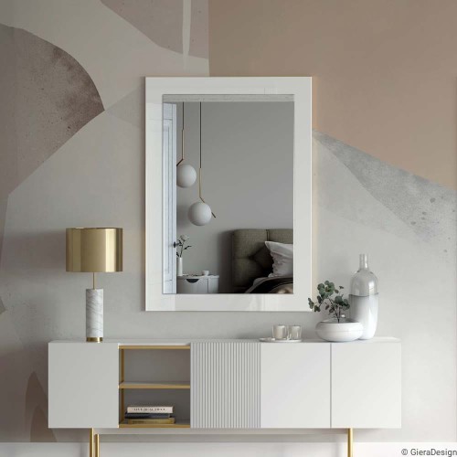 Lustro Modern SQ R10 z białe w aranżacji nad komodą od GieraDeaign