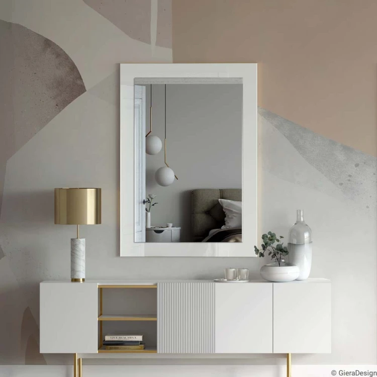 Lustro Modern SQ R10 z białe w aranżacji nad komodą od GieraDeaign