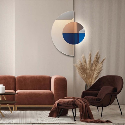 Lustro Luna Semi — połączenia tafli lustra klasycznego z miedzianym oraz niebieskim I GieraDesign.