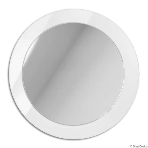 Białe okrągłe lustro „Lady” w ramie ze szkła Lacobel Pure White. GieraDesign