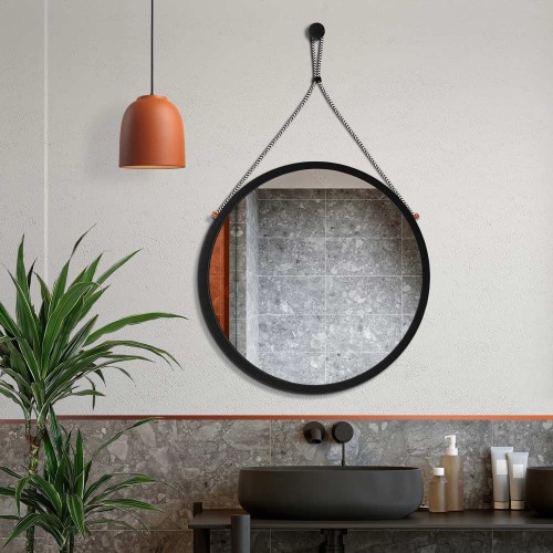 Lustro Scandi  Power Chevron - wiszące czarne w nowoczesnej łazience. GieraDesign