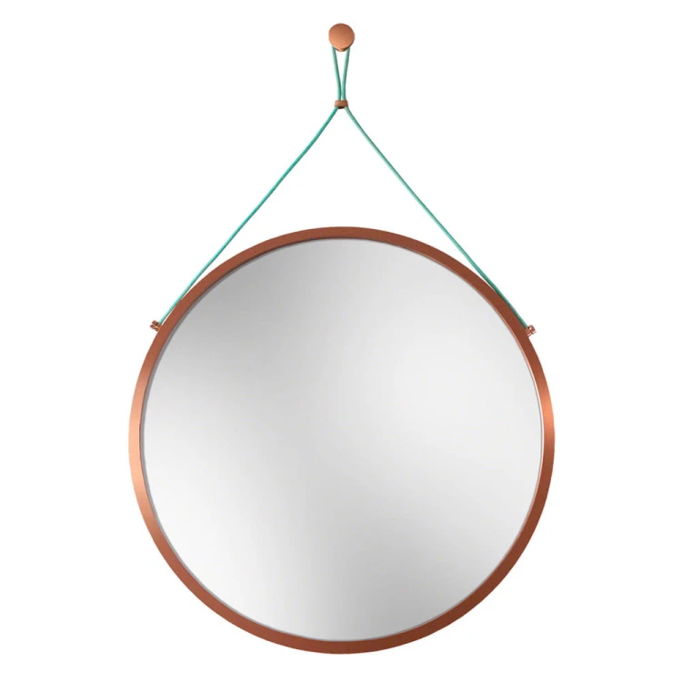 Scandi Power Mint - lustro wiszące miedziane na miętowym sznurku, GieraDesign