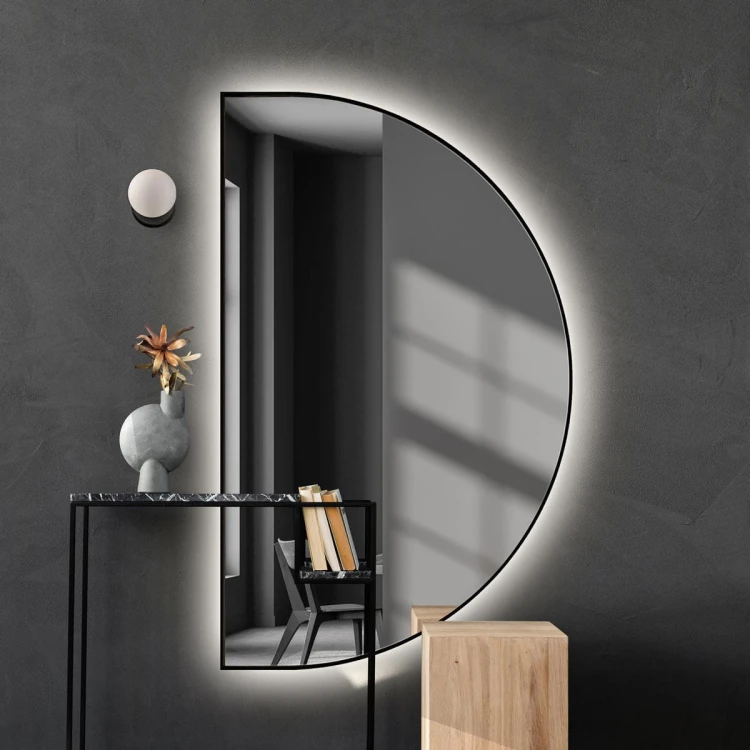 Lustro Portal Wide- półokrągłe, czarne podświetlane. GieraDesign