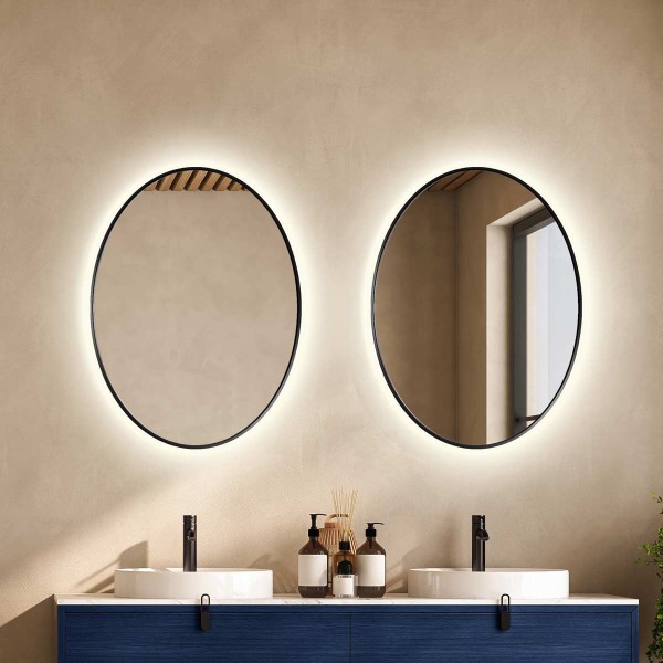 Owalne lustra Scandi slim w cienkiej czarnej, podświetlanej ramce, GieraMirrors.