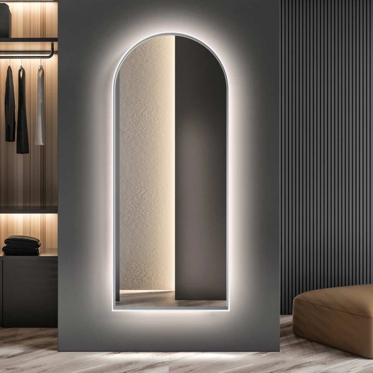 Lustro Portal - białe półowalne podświetlane. GieraDesign