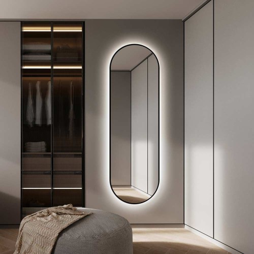 Lustro Ambient Slim - czarne, podświetlane do korytarza GieraDesign
