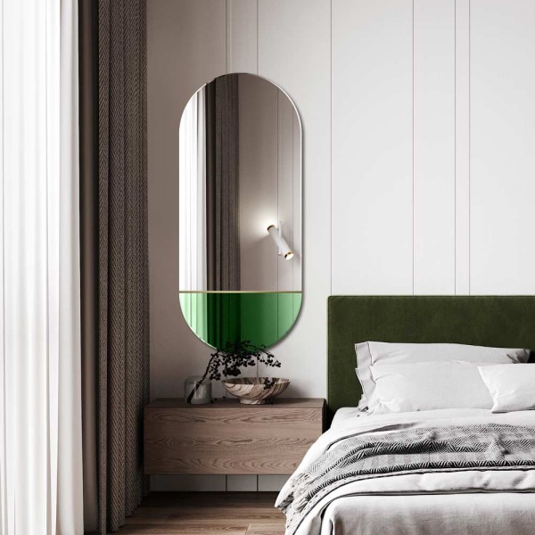 Lustro Novi zielone – owalne z kolorową wstawką. GieraDesign