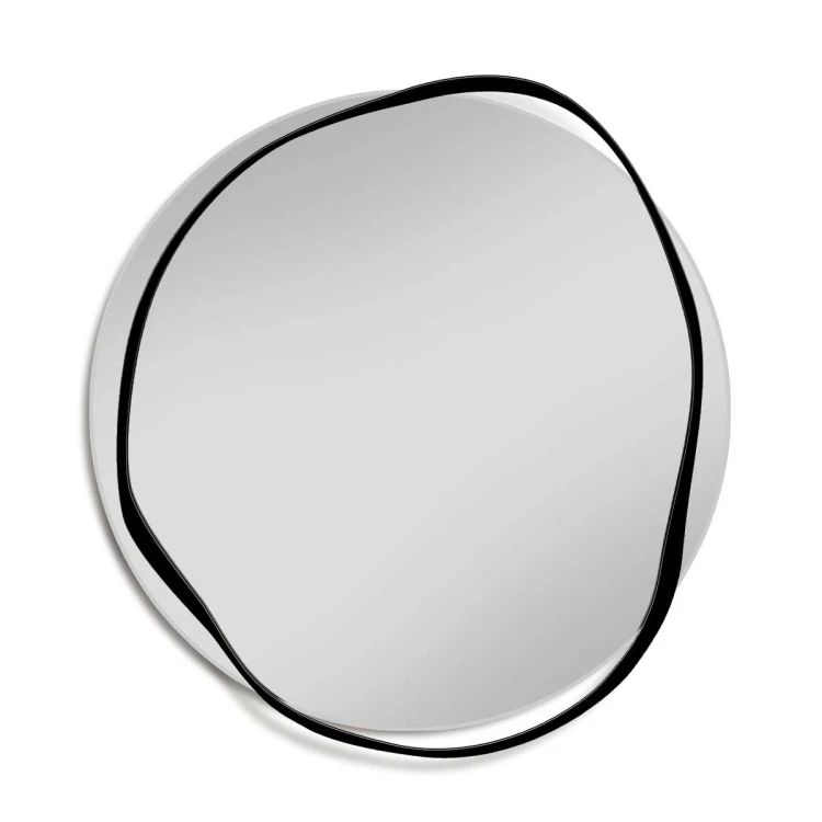 Lustro Banda okrągłe podświetlane LED w nieregularnej czarnej ramie. GieraDesign