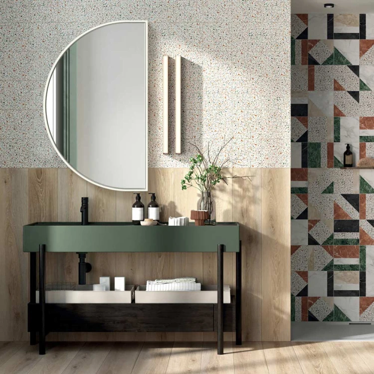 Półokrągłe lustro Portal Wide białe w nowoczesnej łazience. GieraDesign