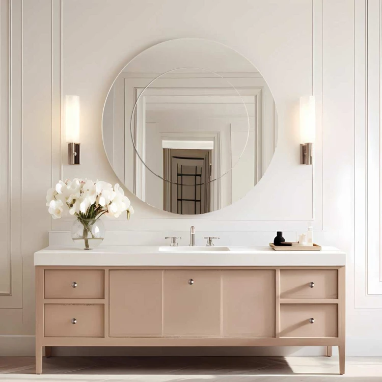 Lustro Modern Line  Opti White okrągłe dwuwarstwowe w nowoczesnej łazience. GieraDesign