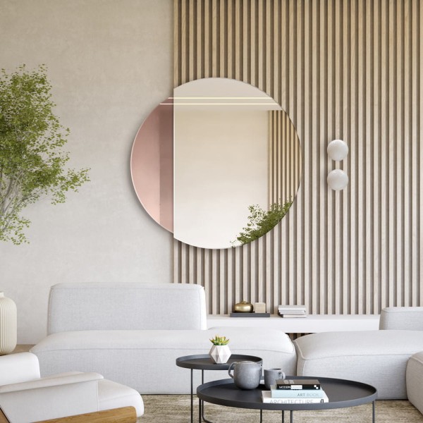 Lustro Eclipse miedziane dekoracyjne do salonu aranżacja w nowoczesnym salonie  GieraDesign.