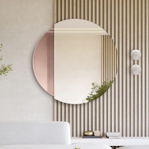 Lustro Eclipse miedziane dekoracyjne do salonu, na lamelach GieraDesign.