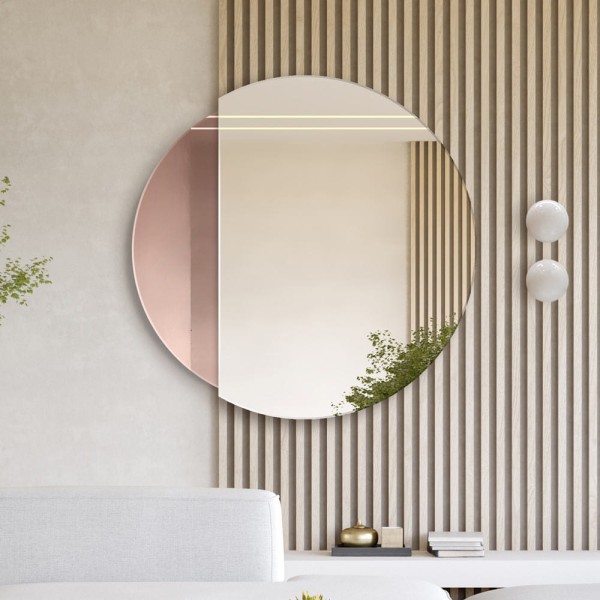 Lustro Eclipse miedziane dekoracyjne do salonu, na lamelach GieraDesign.