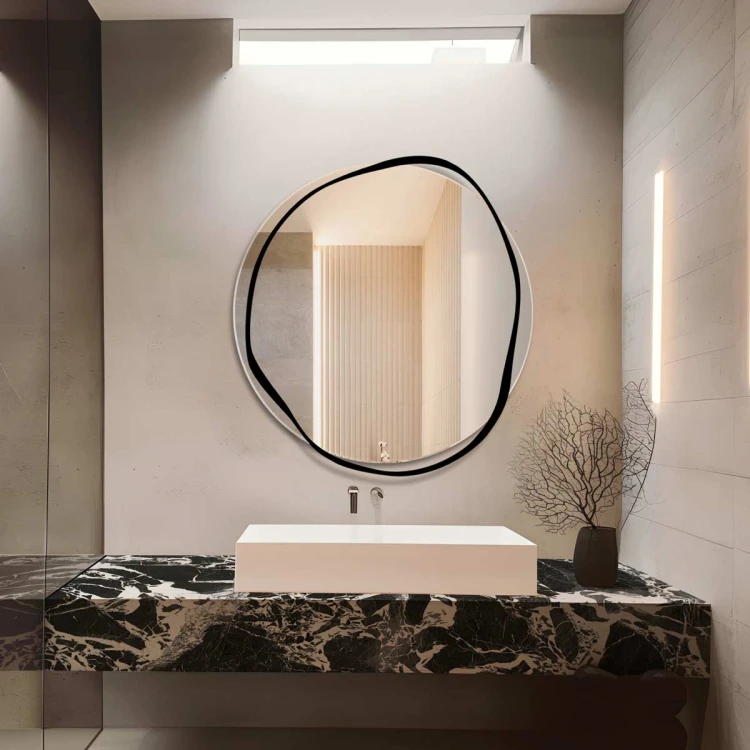 Lustro Banda w czarnej ramie to niebanalna dekoracja nowoczesnej łazienki. GieraDesign