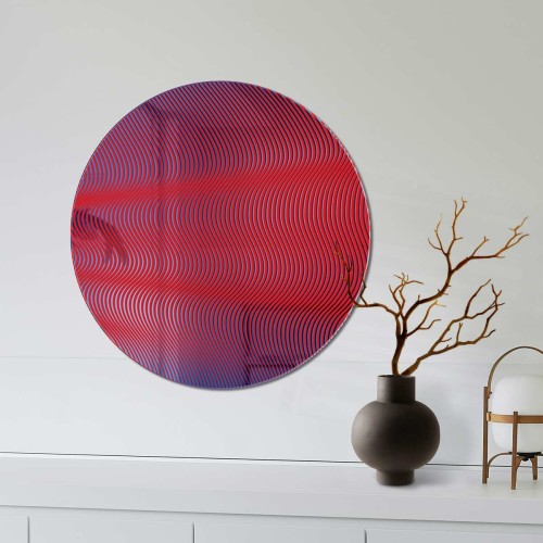 Lustro ozdobne Mars z kolekcji Cosmic nad komodą. Projekt Szpunar Studio dla GieraDesign. Średnica lustra fi 50 cm.