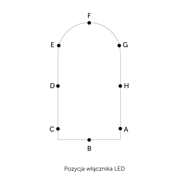 Pozycje włącznika w podświetlanym lustrze Portal półowalne miedziane, GieraDesign.