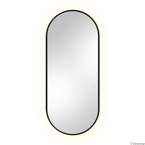 Lustro Ambient Slim LED w czarnej ramie na białym tle, GieraDesign.